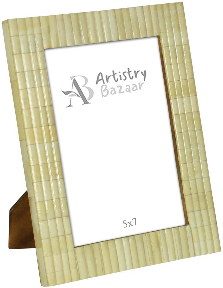Wholesale Off-White 5x7” Picture Frame in Bulk - Wholesale Handmade Tiled Photo Frame in MDF and Bone Inlay - Organic Home Decor Picture Frames/Accessories from India