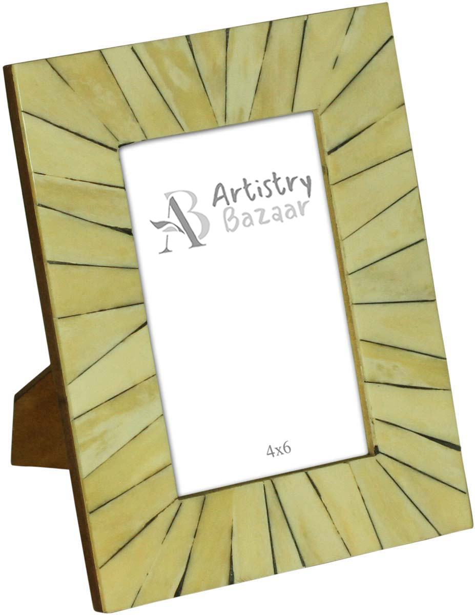 Wholesale Off-White 4x6” Mosaic Picture Frame in Bulk - Wholesale Handmade Tiled Photo Frame in MDF and Bone Inlay - Organic Home Decor Picture Frames/Accessories from India