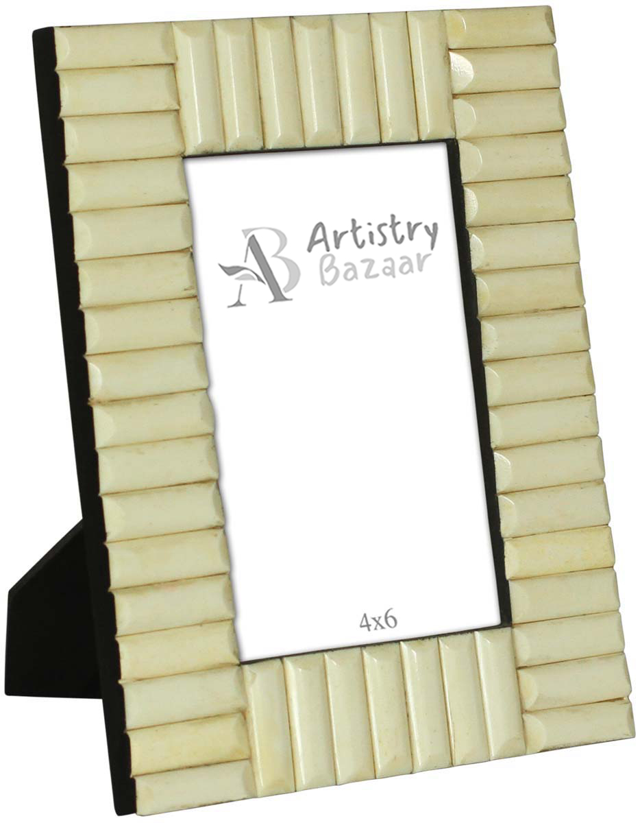 Wholesale Off-White 4x6” Tiled Picture Frame in Bulk - Wholesale Handmade Tiled Photo Frame in MDF and Bone Inlay - Organic Home Decor Picture Frames/Accessories from India