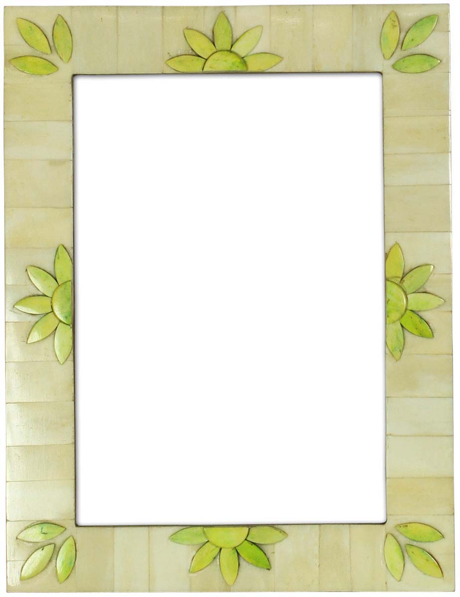 Wholesale Off-White 5x7” Floral Pattern Picture Frame in Bulk - Wholesale Handmade Tiled Photo Frame in MDF and Bone Inlay - Organic Home Decor Picture Frames/Accessories from India