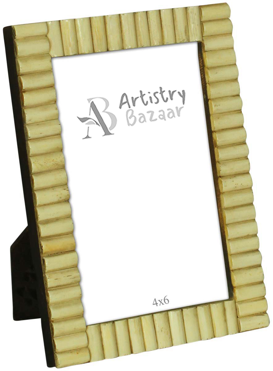 Wholesale Off-White 4x6” Tile Pattern Picture Frame in Bulk - Wholesale Handmade Tiled Photo Frame in MDF and Bone Inlay - Organic Home Decor Picture Frames/Accessories from India