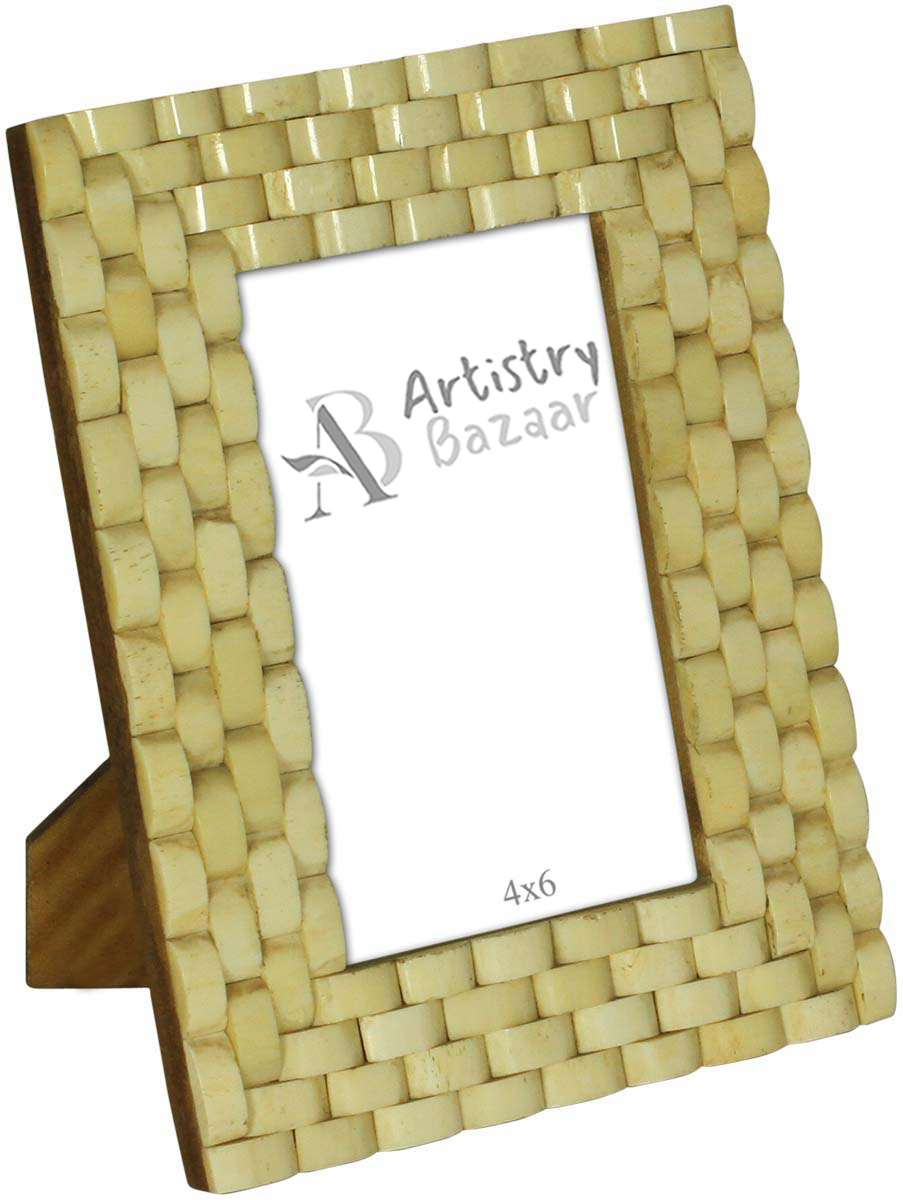 Bulk Buy 4x6” Picture Frame - Wholesale Handmade Photo Frame in MDF and Bone Inlay - Handcrafted Organic Home Decor Accessories with Brick Pattern from India