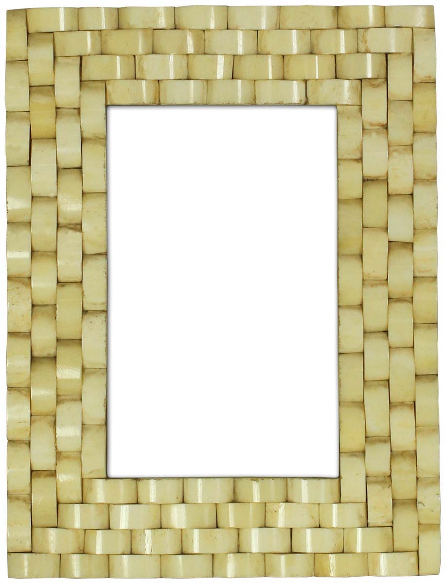 Bulk Buy 4x6” Picture Frame - Wholesale Handmade Photo Frame in MDF and Bone Inlay - Handcrafted Organic Home Decor Accessories with Brick Pattern from India
