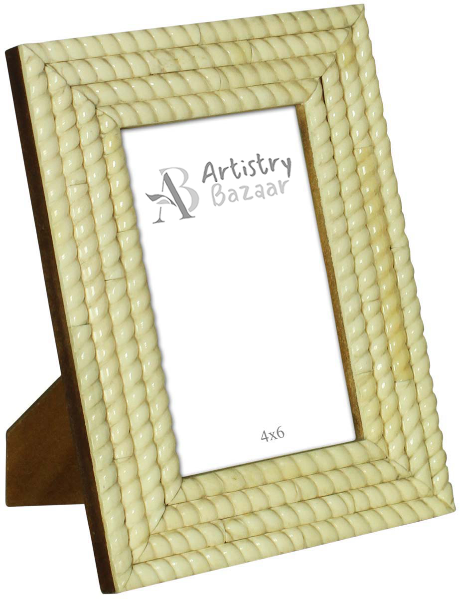 Source Handmade Pale White 4x6 Inches Picture Frame in Bulk - Source Handcrafted Photo Frame in MDF & Bone Inlay with Beads’ Design - Home Decor Picture Frames from India