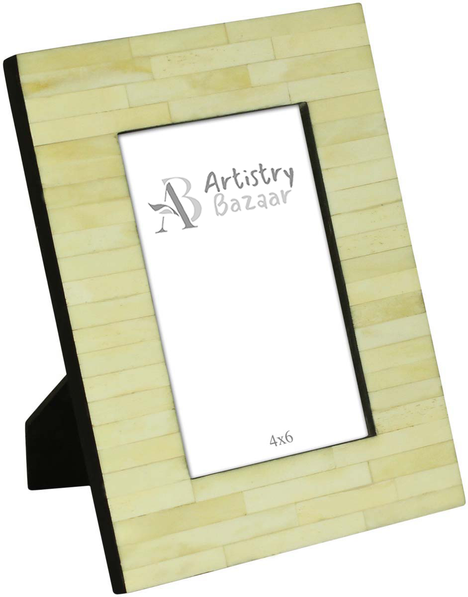 Source Off-White 4x6 Inches Tiled Picture Frame in Bulk - Source Handcrafted Photo Frame in MDF & Bone Inlay - Home Decor Picture Frames from India