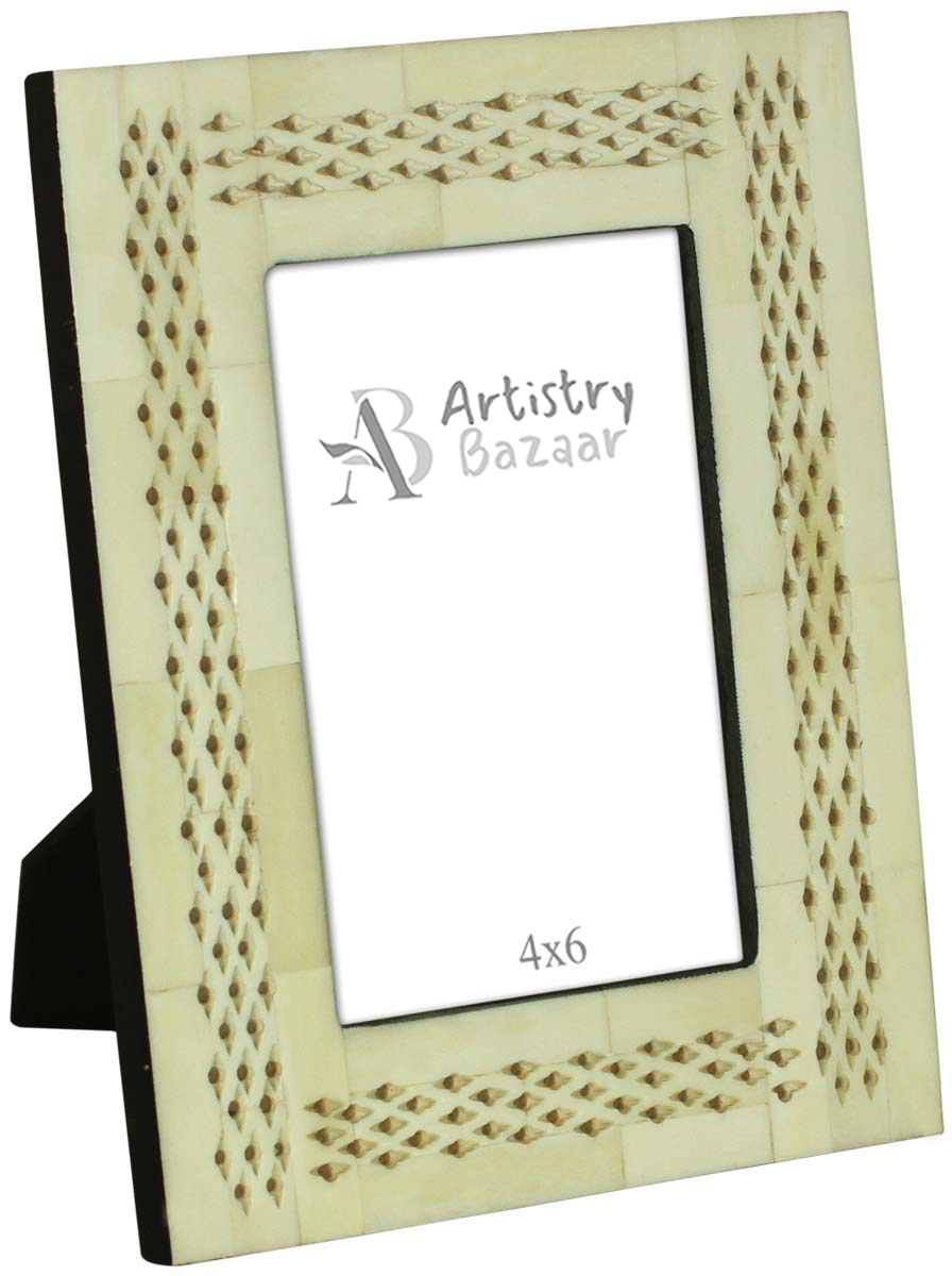Wholesale 4x6 Inches Picture Frame in Bulk - Source Handmade Photo Frame in MDF and Bone Inlay Pattern with Piercing of Floral Motifs - Home Decor Picture Frames from India