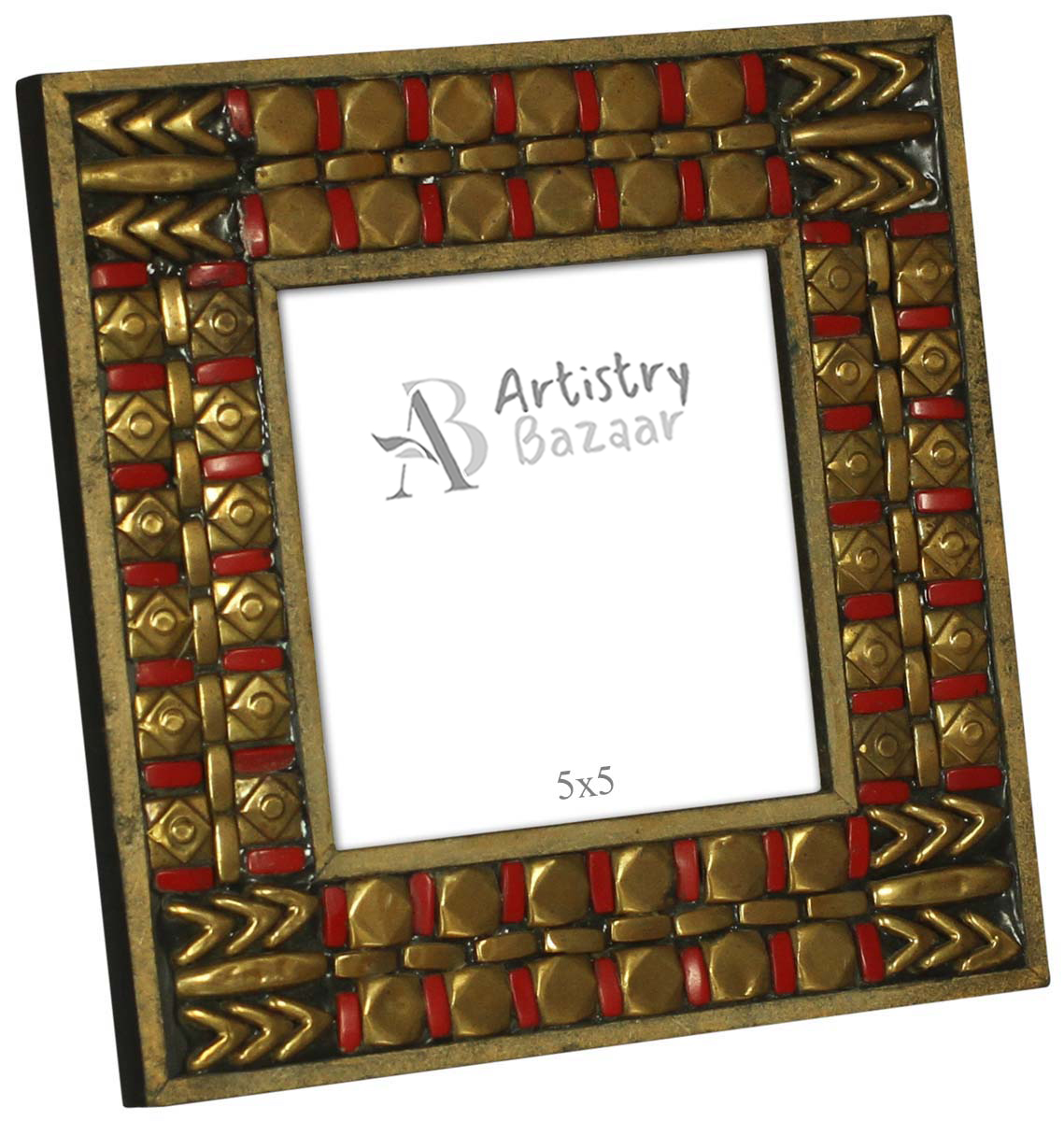 Wholesale Red and Golden 5x5 Inches Picture Frame in Bulk - Source Handmade Photo Frame in Wood & Brass Work - Home Decor Picture Frames from India