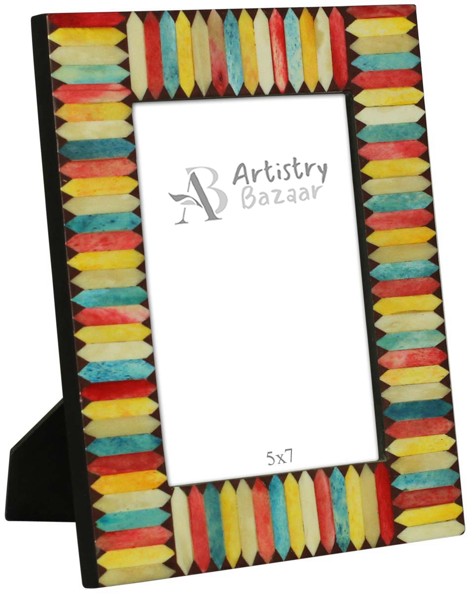 Multi-Colored 5x7” Photo Picture Frame in Wholesale - Bulk Source Handmade MDF and Natural Bone Photo Frame - Home Decor Picture Frames/Accessories from India