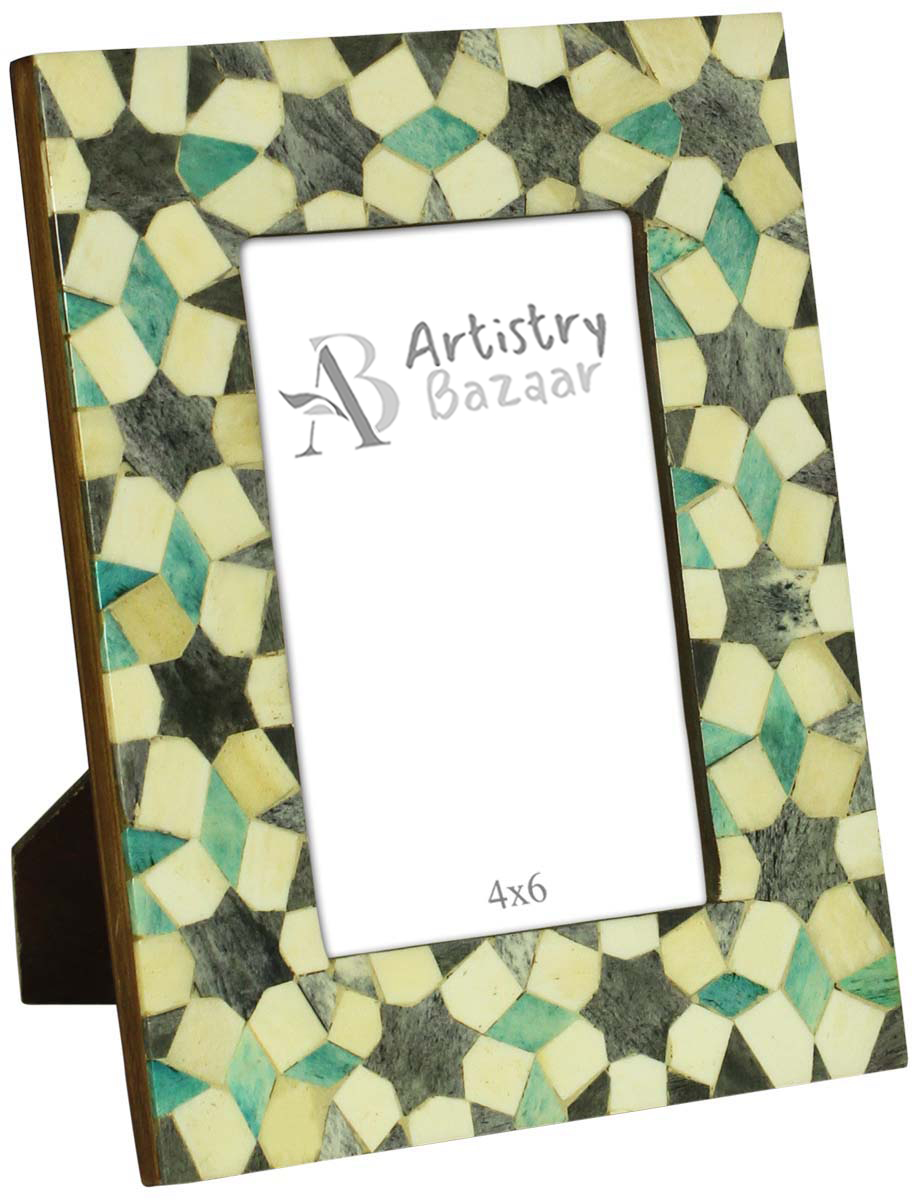 Wholesale 4x6” Picture/Photo Frame in Bulk - MDF & Natural Bone Picture Frame in Blue, Black & Off-White Colors - Home Decor Accessories & Gifts
