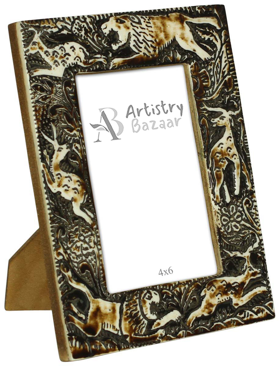 Black & Off-White 4x6” Photo Picture Frame in Wholesale - Bulk Source Handmade MDF & Resin Photo Frame with Jungle Scene - Home Decor Picture Frames/Accessories from India