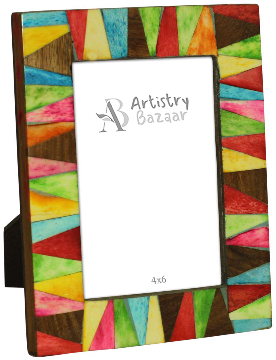 Bulk Buy 3.5x5 Inches Multicolored Picture Frame - Wholesale Handmade Photo Frame in MDF & Natural Bone - Home Decor Creative Picture Holders/Photo Frames from India