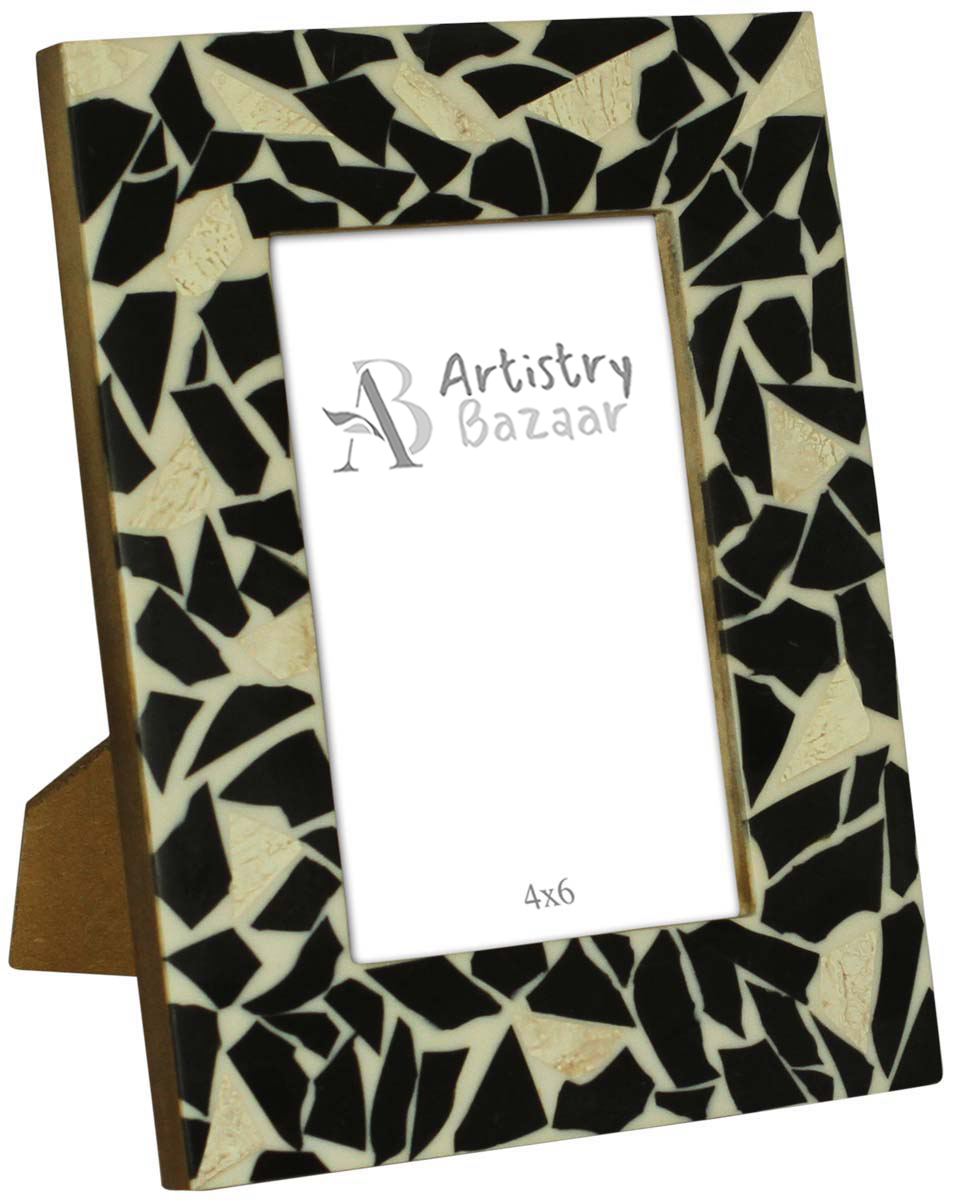 Bulk Buy 4x6 Inches Monochrome Picture Frame - Wholesale Handmade Photo Frame in MDF & Natural Bone - Home Decor Picture Frames from India