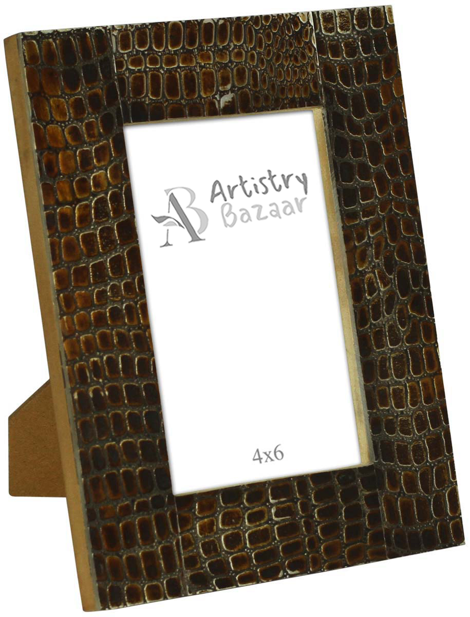 4 x 6” Handmade Picture Frame In Bulk - Resin & MDF Photo Frame - Crocodile Skin Texture Pattern - Copper-ish Green-Black Color - Wholesale Home Decor Accessories & Gift Ideas
