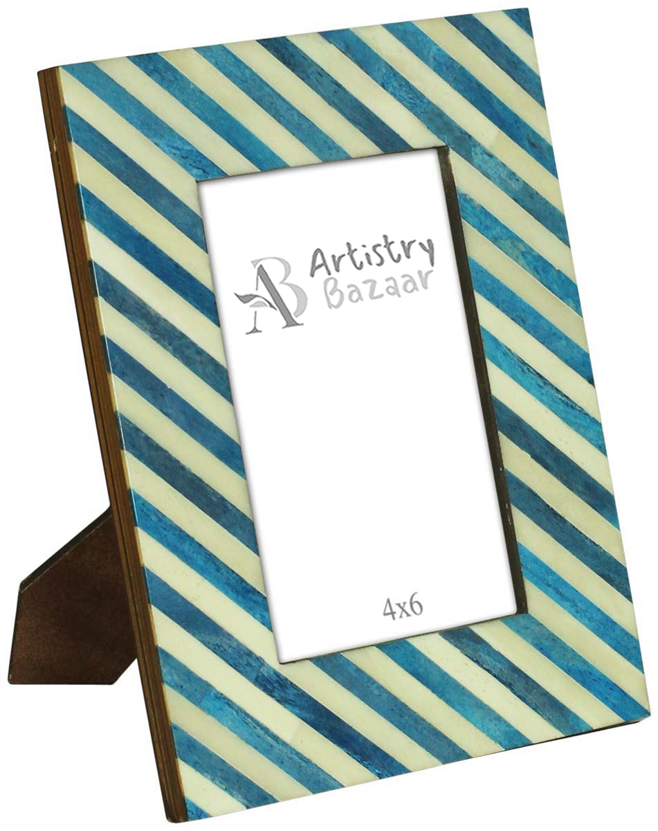 Bulk Buy 4x6 Inches Picture Frame in Pastel White and Blue Color - Wholesale Handmade Distressed-Look Photo Frame in MDF & Bone Inlay - Home Decor Picture Frames from India