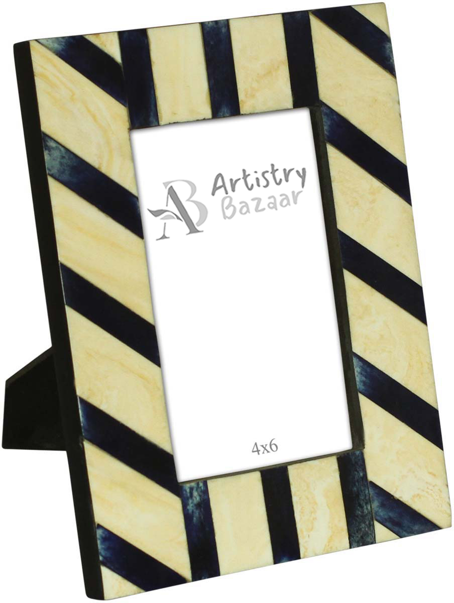 Wholesale 4x6 Inches Picture Frame in Off-White and Black Color - Bulk Source Handmade Distressed-Look Photo Frame in MDF & Bone Inlay - Home Decor Picture Frames from India