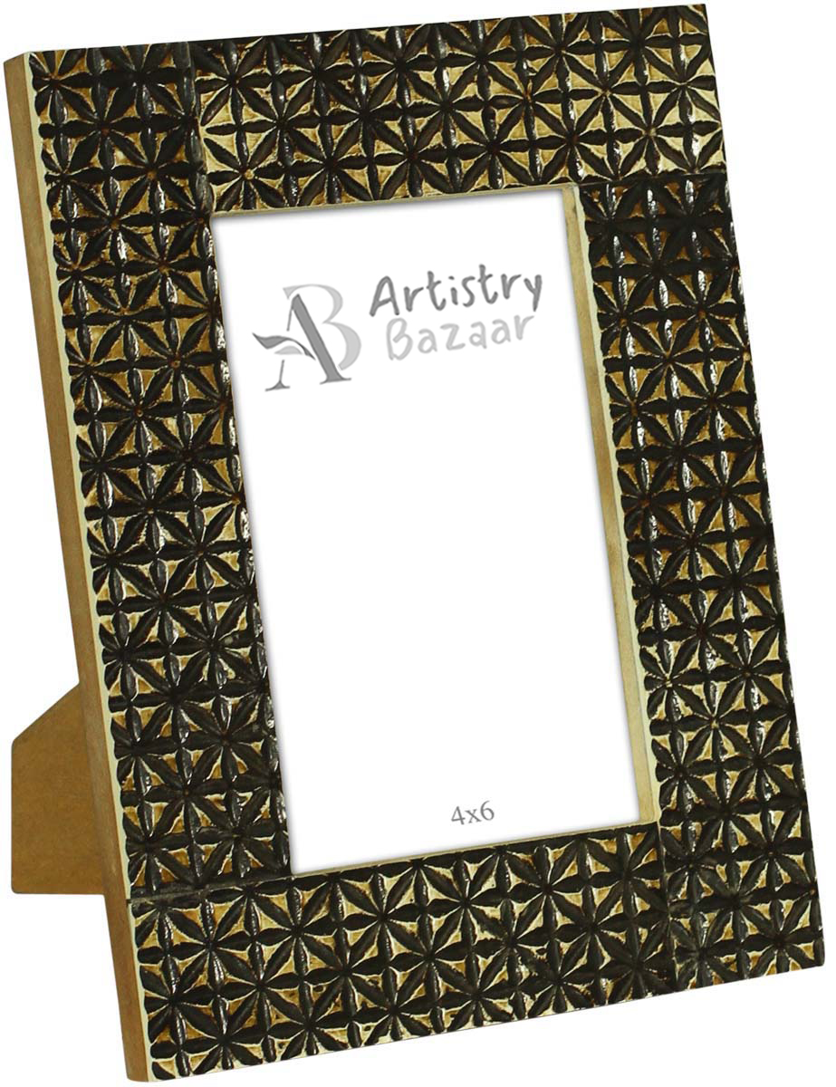 Source Handmade Dark-Golden 4x6 Inches Picture Frame in Bulk - Source Handcrafted Photo Frame in MDF & Natural Bone Inlay with Floral Pattern - Home Decor Picture Frames from India