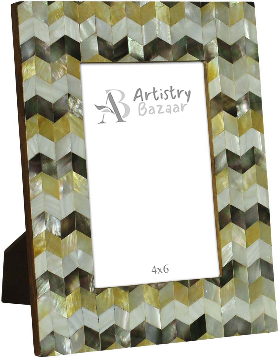 Wholesale Chevron 4x6 Photo/Picture Frame in Wood & Mother of Pearl - Bulk Buy Black, Golden and Off-White Color Photo Frame - Home Decor Picture Frame from India