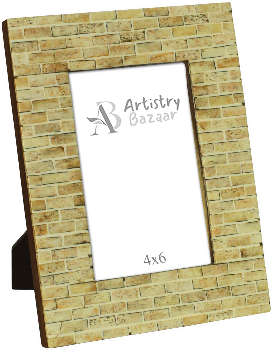 Source Handmade Light Brown Brick Pattern 4x6 Inches Picture Frame in Bulk - Source Handcrafted Photo Frame in MDF & Bone Inlay - Home Decor Picture Frames from India
