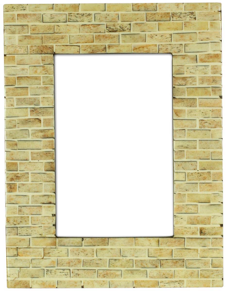 Source Handmade Light Brown Brick Pattern 4x6 Inches Picture Frame in Bulk - Source Handcrafted Photo Frame in MDF & Bone Inlay - Home Decor Picture Frames from India