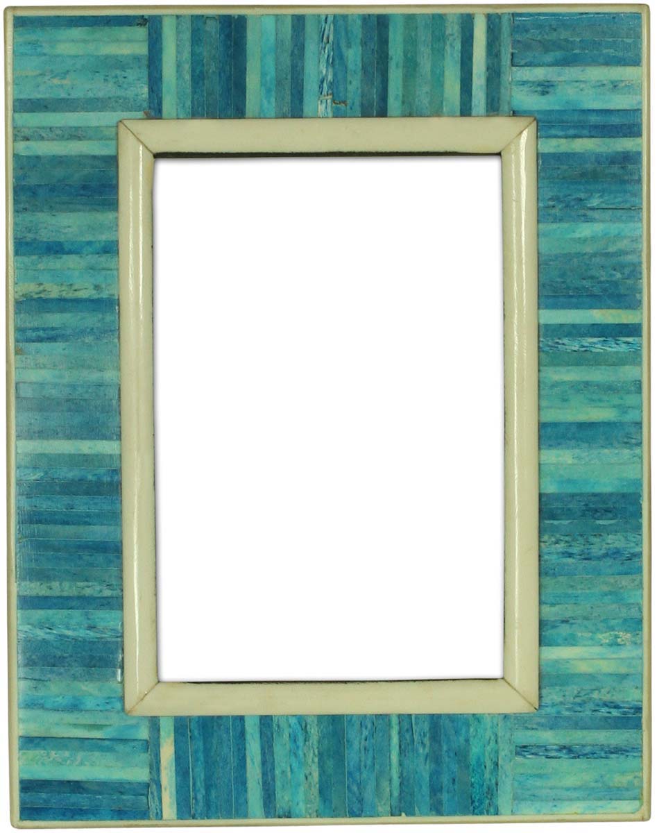 Bulk Buy 4 x 6” Photo/Picture Frame in Dark-Blue & Sky-Blue with Tiled Pattern - Natural Bone & MDF Photo Frame - Wholesale Handmade Home Decor Accessories & Gift Ideas from India