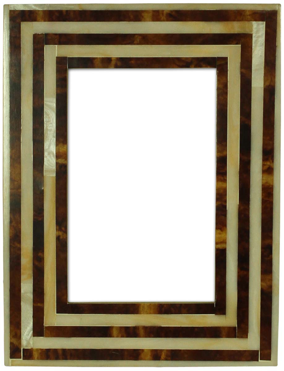 4x6 Inches Black and Silver Brown Picture Frame in Bulk - Wholesale Handcrafted Photo Frame in Natural Bone & MDF with Stripe Pattern - Home Decor Picture Frames from India