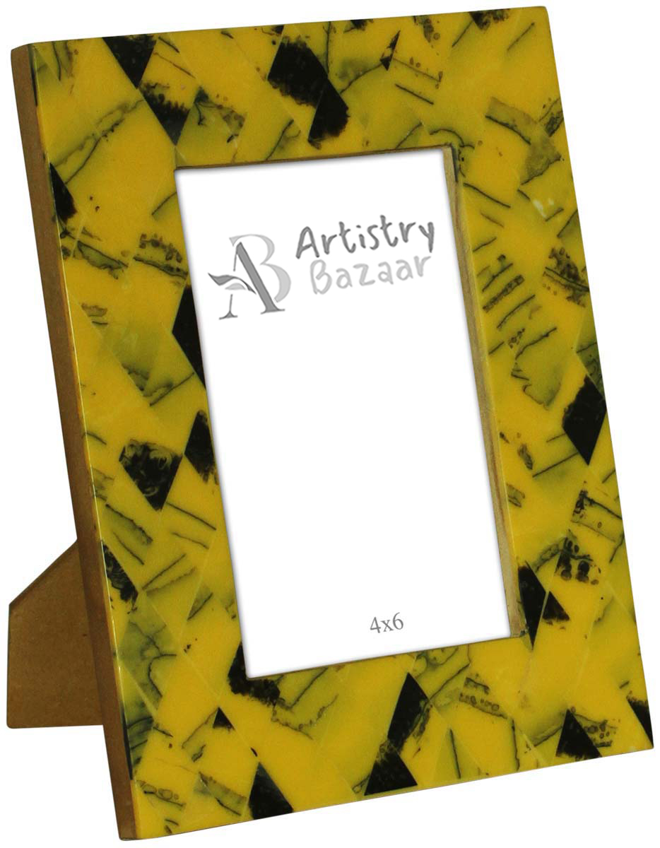 Source 4 x 6” Handcrafted Picture Frame In Bulk - Bone & MDF Photo Frame - Black and Yellow Mosaic Pattern Picture Frame - Wholesale Home Decor Accessories & Gift Ideas