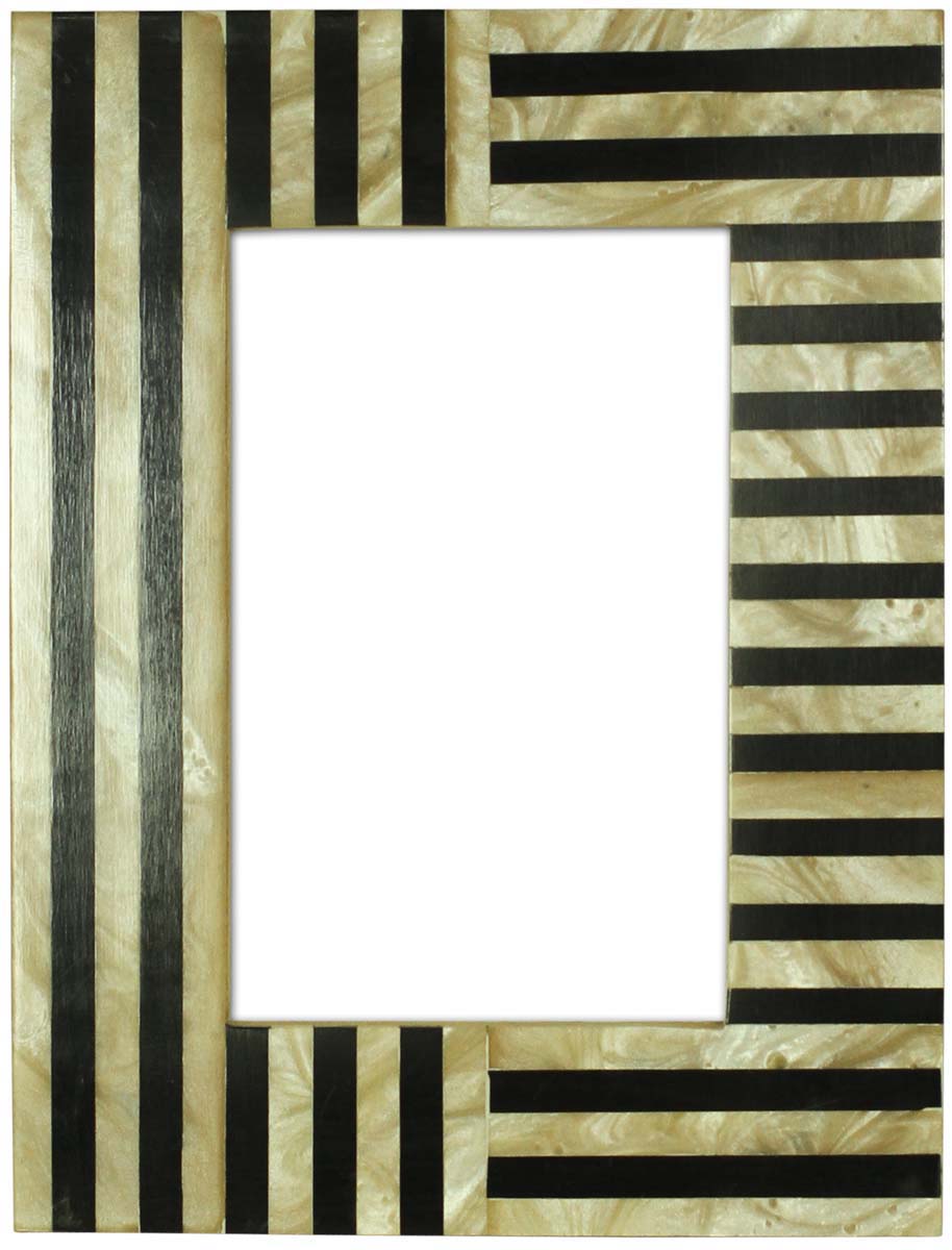 Wholesale 4x6 Inches Black and Silver Brown Picture Frame in Stripe Pattern - Wholesale Handmade Photo Frame in MDF (Compressed-Wood) & Natural Bone - Home Decor Creative Picture Holders/Photo Frames from India