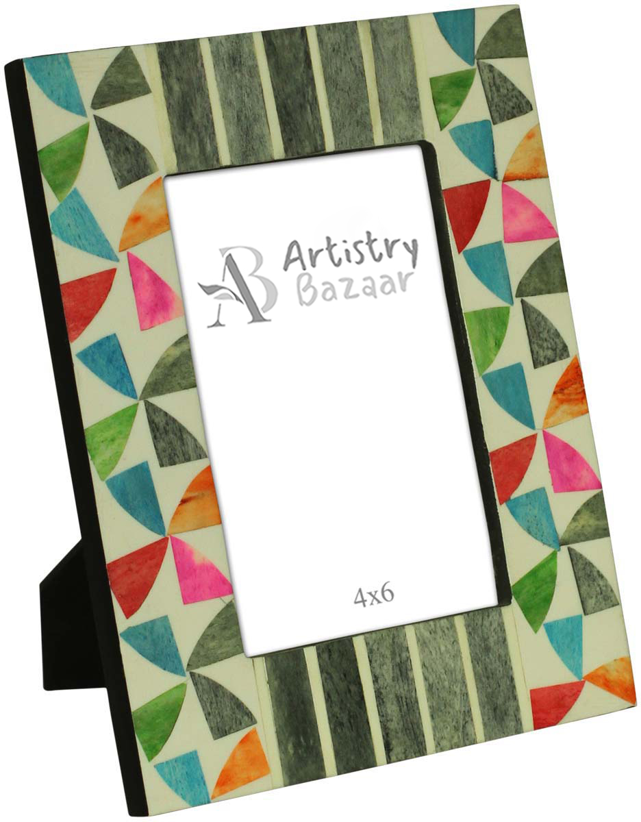 Wholesale 4x6 Inches Multicolored Picture Frame in Mosaic Pattern - Bulk Source Handmade Photo Frame in Resin, MDF (Compressed-Wood) & Natural Bone - Home Decor Creative Picture Holders/Photo Frames from India