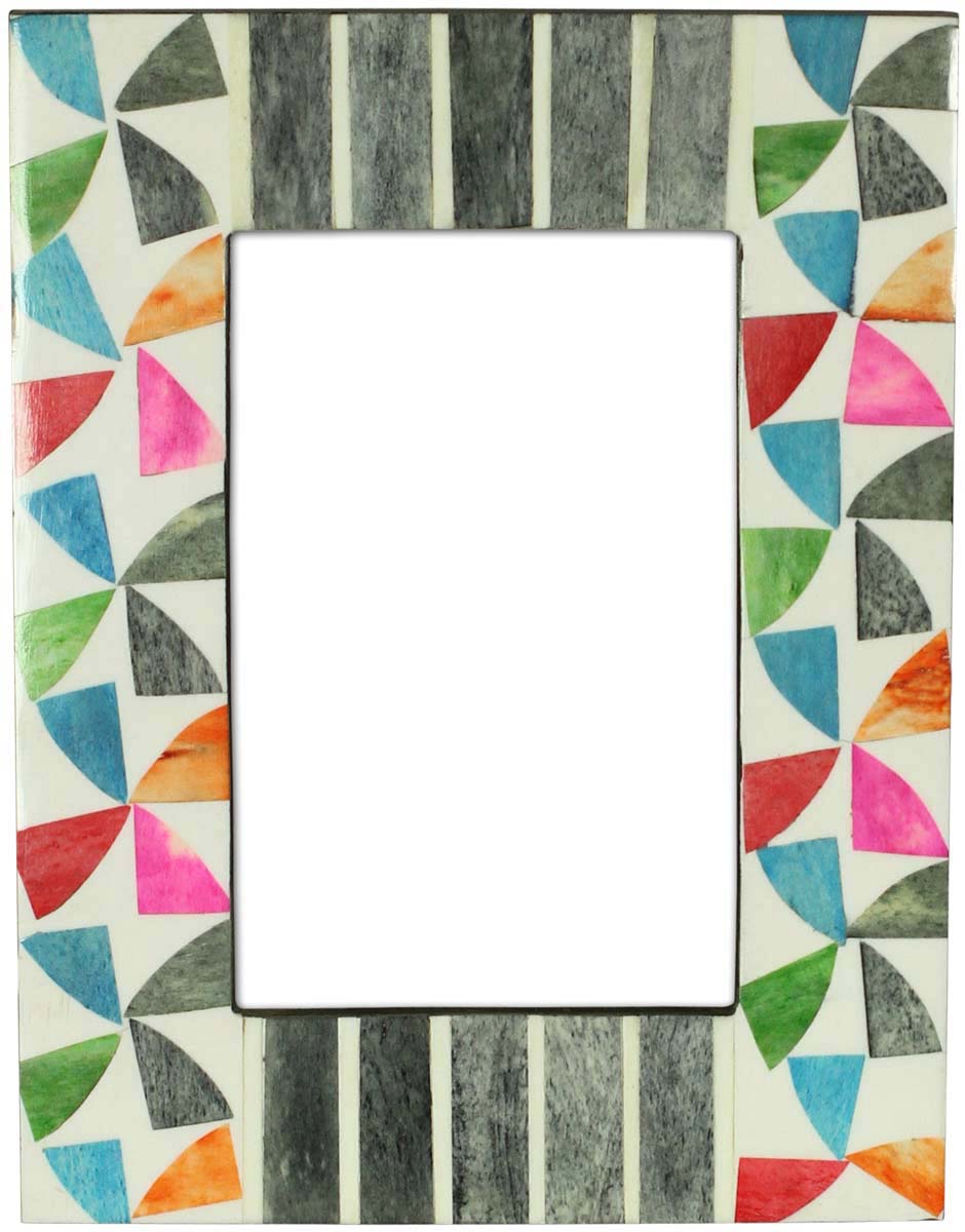 Wholesale 4x6 Inches Multicolored Picture Frame in Mosaic Pattern - Bulk Source Handmade Photo Frame in Resin, MDF (Compressed-Wood) & Natural Bone - Home Decor Creative Picture Holders/Photo Frames from India