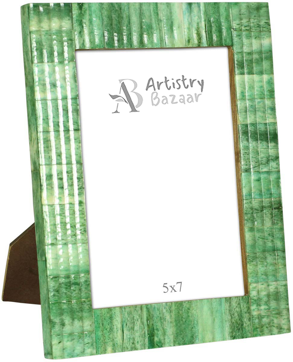 Wholesale 5x7 Inches Picture Frame in Green Color - Bulk Source Handmade Photo Frame in MDF & Natural Bone Inlay - Home Decor Picture Frames from India