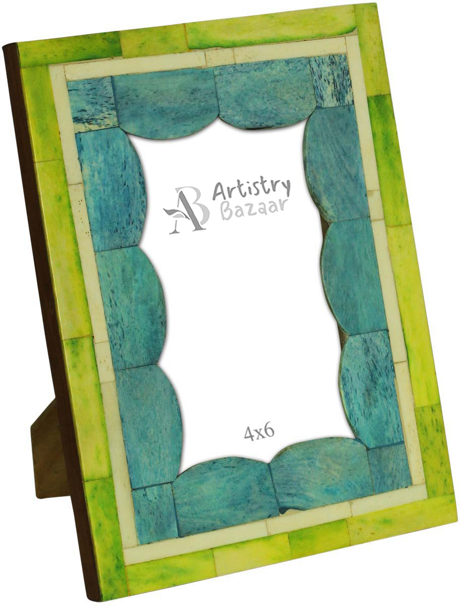 Bulk Buy 4x6 Inches Picture Frame in Blue & Green Color - Wholesale Handmade Photo Frame in MDF & Natural Bone Inlay - Home Decor Picture Frames from India