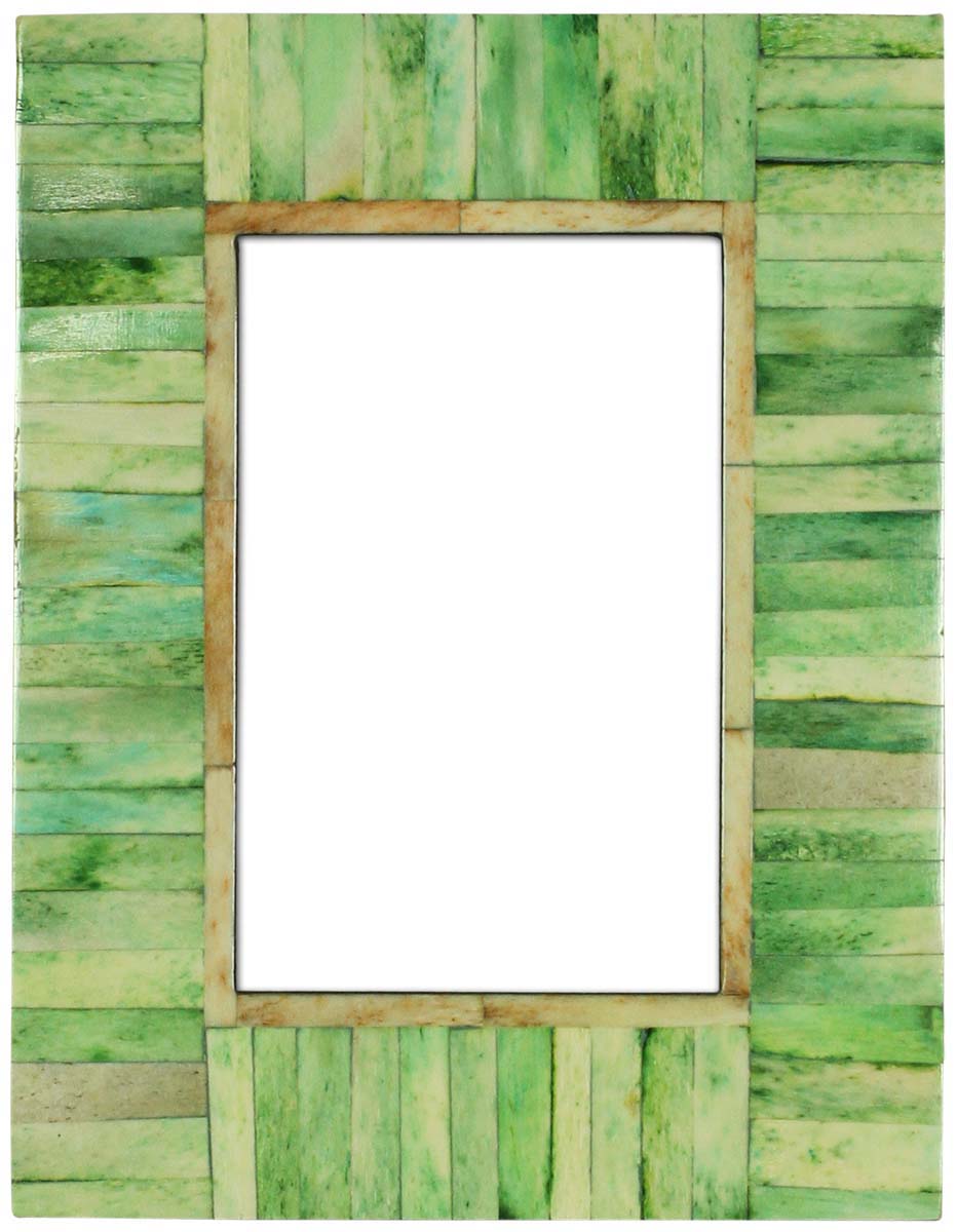 4 x 6” Handmade Picture Frame In Bulk - Bone & MDF Photo Frame - Tonal Green Geometric Rectangular Tiles - Wholesale Home Decor Accessories & Gift Ideas