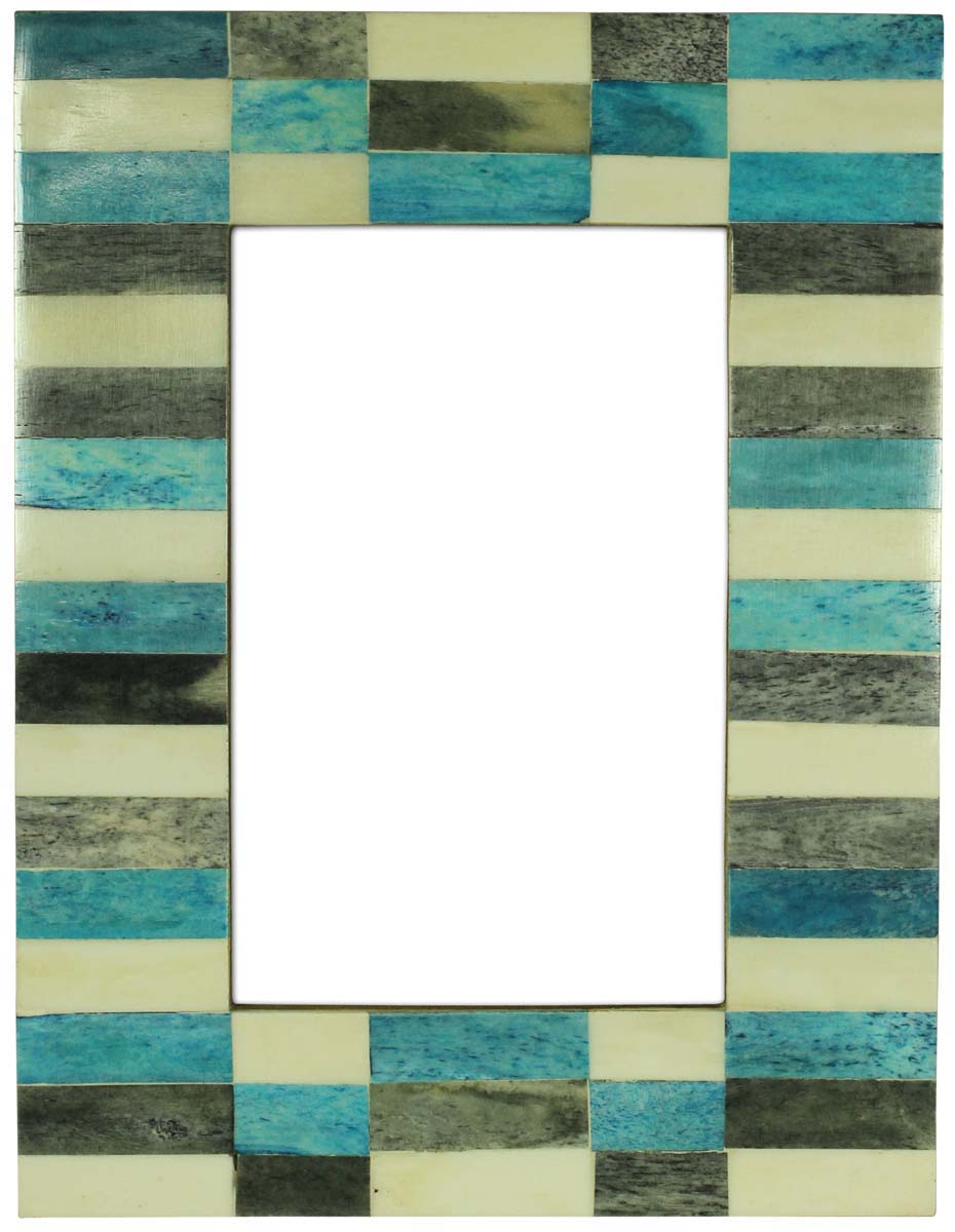 Wholesale 4 x 6” Handmade Chevron Pattern Picture Frame In Bulk - Blue & Grey Colored Photo Frame - Natural Bone & MDF - Wholesale Home Decor Accessories & Gift Ideas