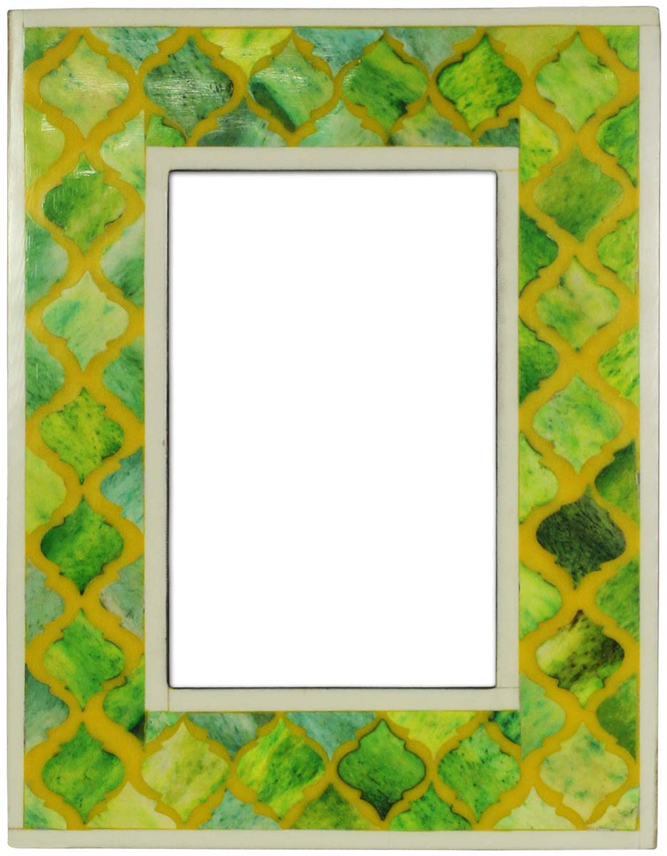 Wholesale 4x6 Inches Picture Frame in Green Color - Bulk Source Handmade Photo Frame in MDF & Natural Bone Inlay with Moroccan Pattern - Home Decor Picture Frames from India