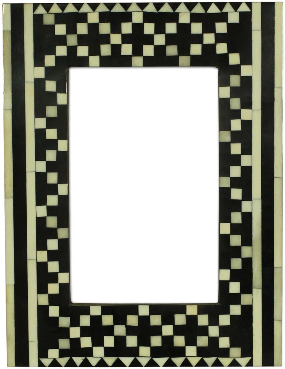 Bulk Source 4x6 Inches Picture Frame in Black & White Color - Wholesale Handmade Check Pattern Photo Frame in MDF & Natural Bone Inlay - Home Decor Picture Frames from India