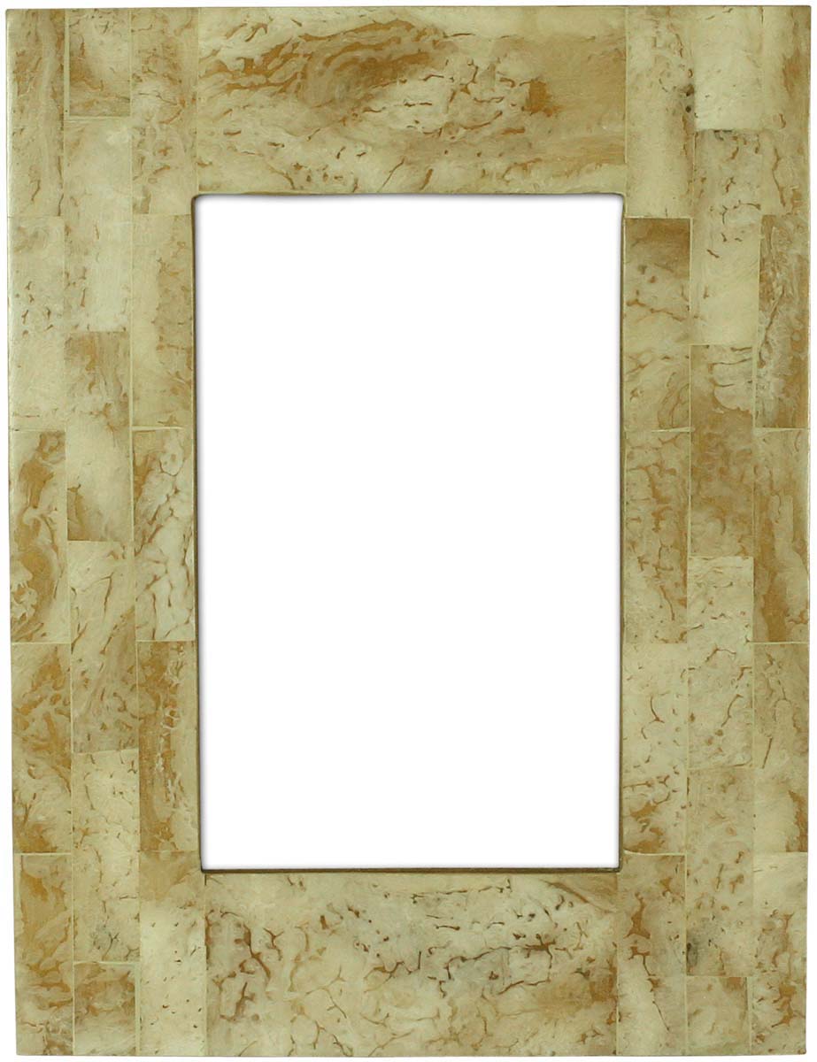 4 x 6” Handmade Picture Frame In Bulk - Bone & MDF Photo Frame - Beige & Light Brown Geometric Rectangular Tiles In Brick Pattern - Wholesale Home Decor Accessories & Gift Ideas