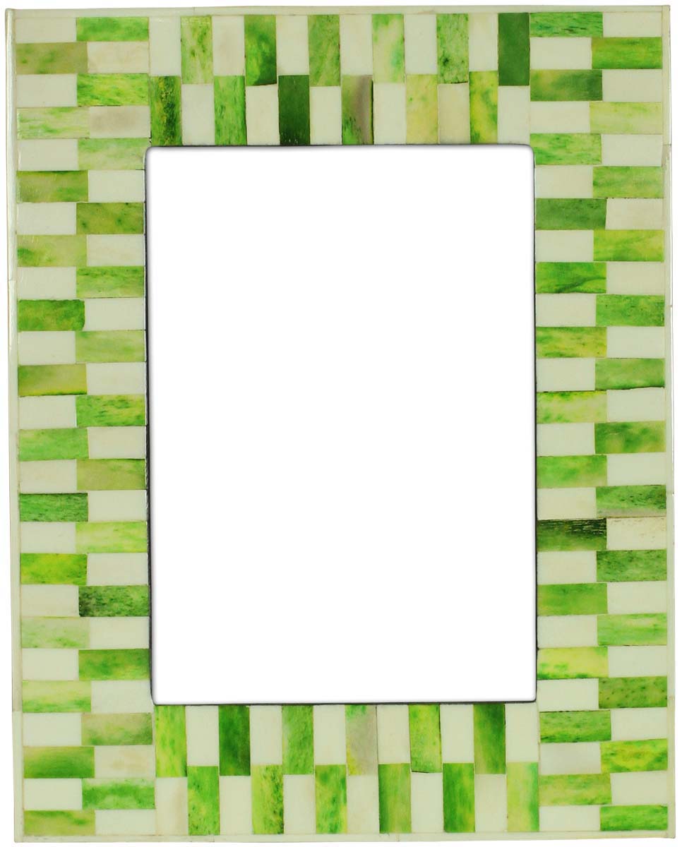 Source Handmade Green & White 5x7 Inches Picture Frame in Bulk - Source Handcrafted Photo Frame in MDF & Natural Bone - Home Decor Picture Frames from India