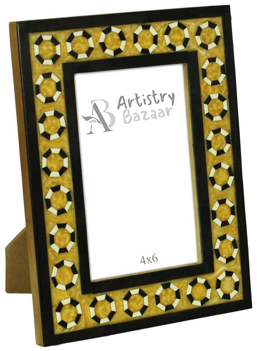 Bulk Buy 4x6 Inches Picture Frame in Black & Mustard - Wholesale Handmade Photo Frame in MDF & Resin - Home Decor Picture Frames from India