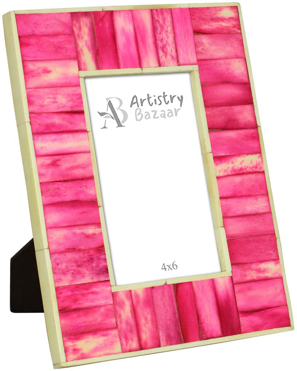 Wholesale 4x6 Inches Picture Frame in Pink Color - Bulk Source Handmade Photo Frame in MDF & Natural Bone Inlay - Home Decor Picture Frames from India