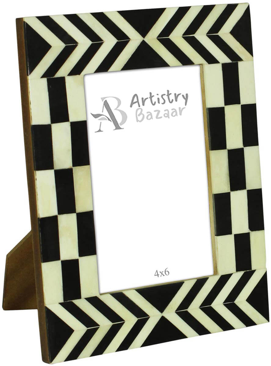 Wholesale 4 x 6” Handmade Chevron & Brick Pattern Picture Frame In Bulk - Black & White Colored Photo Frame - Resin & MDF - Home Decor Accessories & Gift Ideas