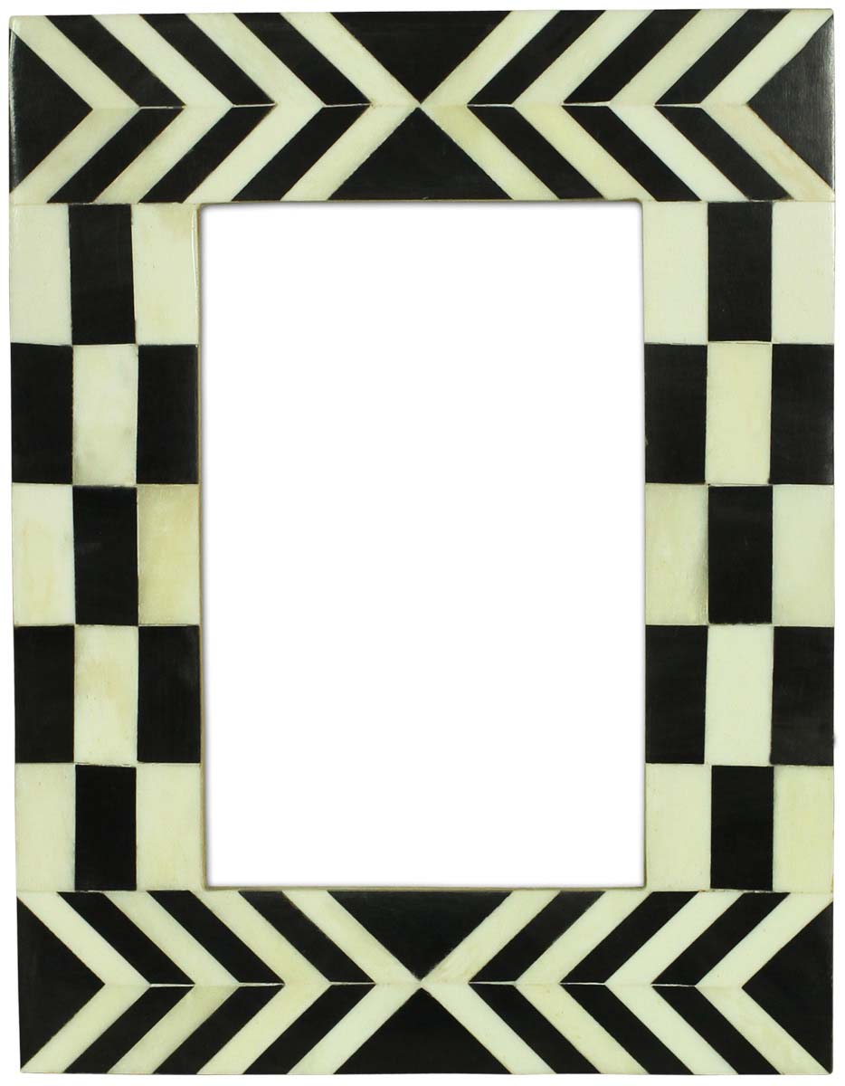 Wholesale 4 x 6” Handmade Chevron & Brick Pattern Picture Frame In Bulk - Black & White Colored Photo Frame - Resin & MDF - Home Decor Accessories & Gift Ideas