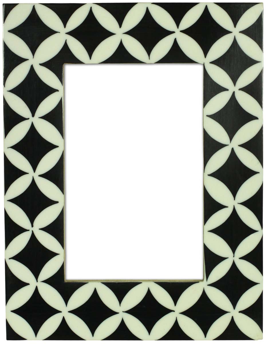 4 x 6” Handmade Picture Frame In Bulk - Black & White Colored Photo Frame White Symmetric Circular & Concave Square Patterns - MDF & Resin - Wholesale Home Decor Accessories & Gift Ideas