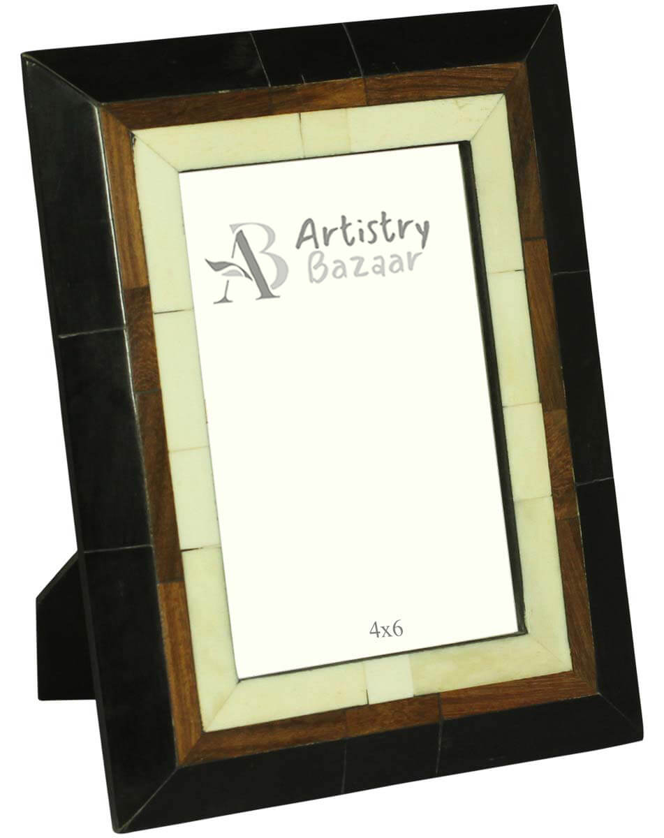 Rectangular Photo Frame in Black, Brown & White – Handmade in MDF, MDF & Bone – Table-Top Accessories  - Buy in Bulk Wholesale