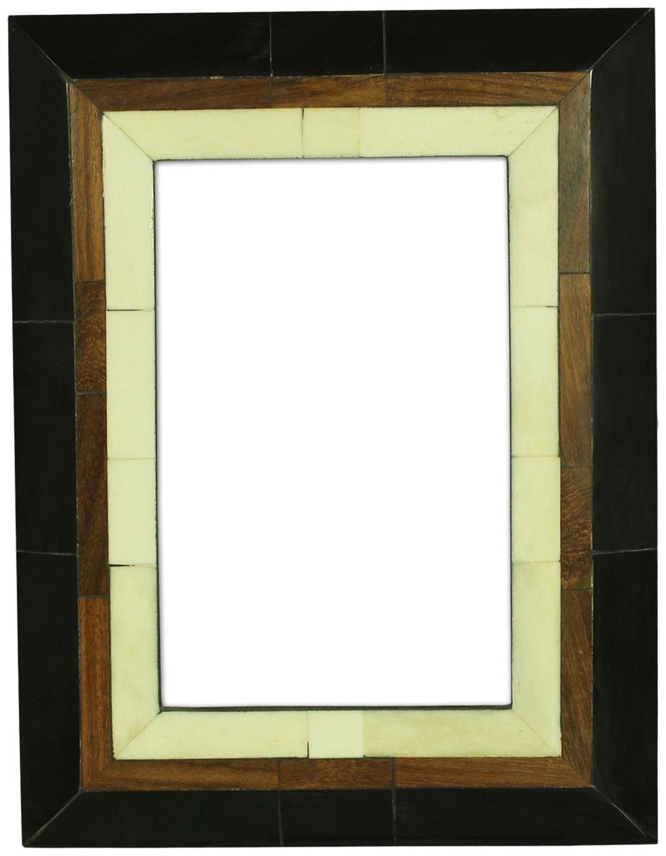 Rectangular Photo Frame in Black, Brown & White – Handmade in MDF, MDF & Bone – Table-Top Accessories  - Buy in Bulk Wholesale
