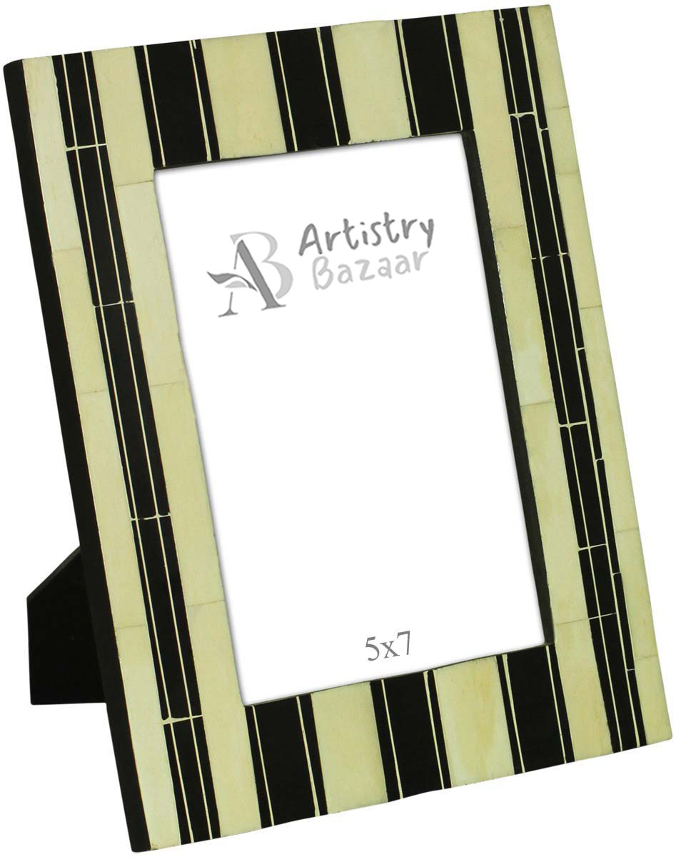 5x7 Inch Black & White Striped Pattern Picture Frame in Bulk - Wholesale Handmade Shaped Photo Frame in Mdf & Bone - Home Decor Picture Frames from India