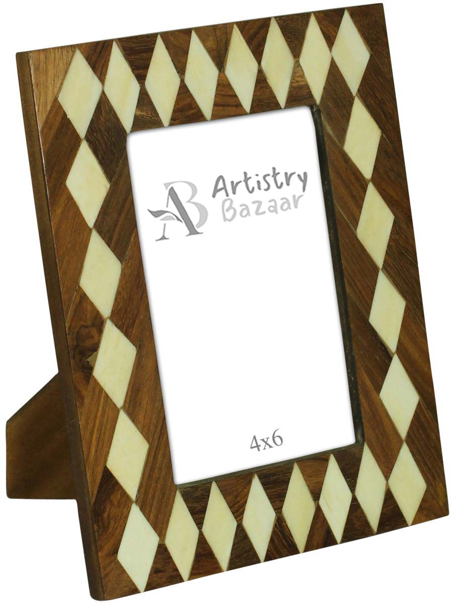 Bulk Buy 4x6 Inches Picture Frame in Brown with White Diamond Shaped Patterns - Wholesale Handmade Photo Frame in MDF, MDF & Resin - Home Decor Picture Frames from India