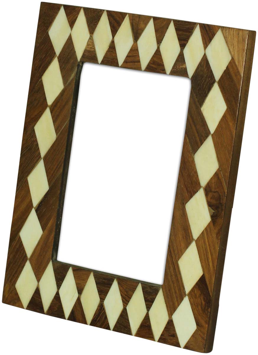Bulk Buy 4x6 Inches Picture Frame in Brown with White Diamond Shaped Patterns - Wholesale Handmade Photo Frame in MDF, MDF & Resin - Home Decor Picture Frames from India