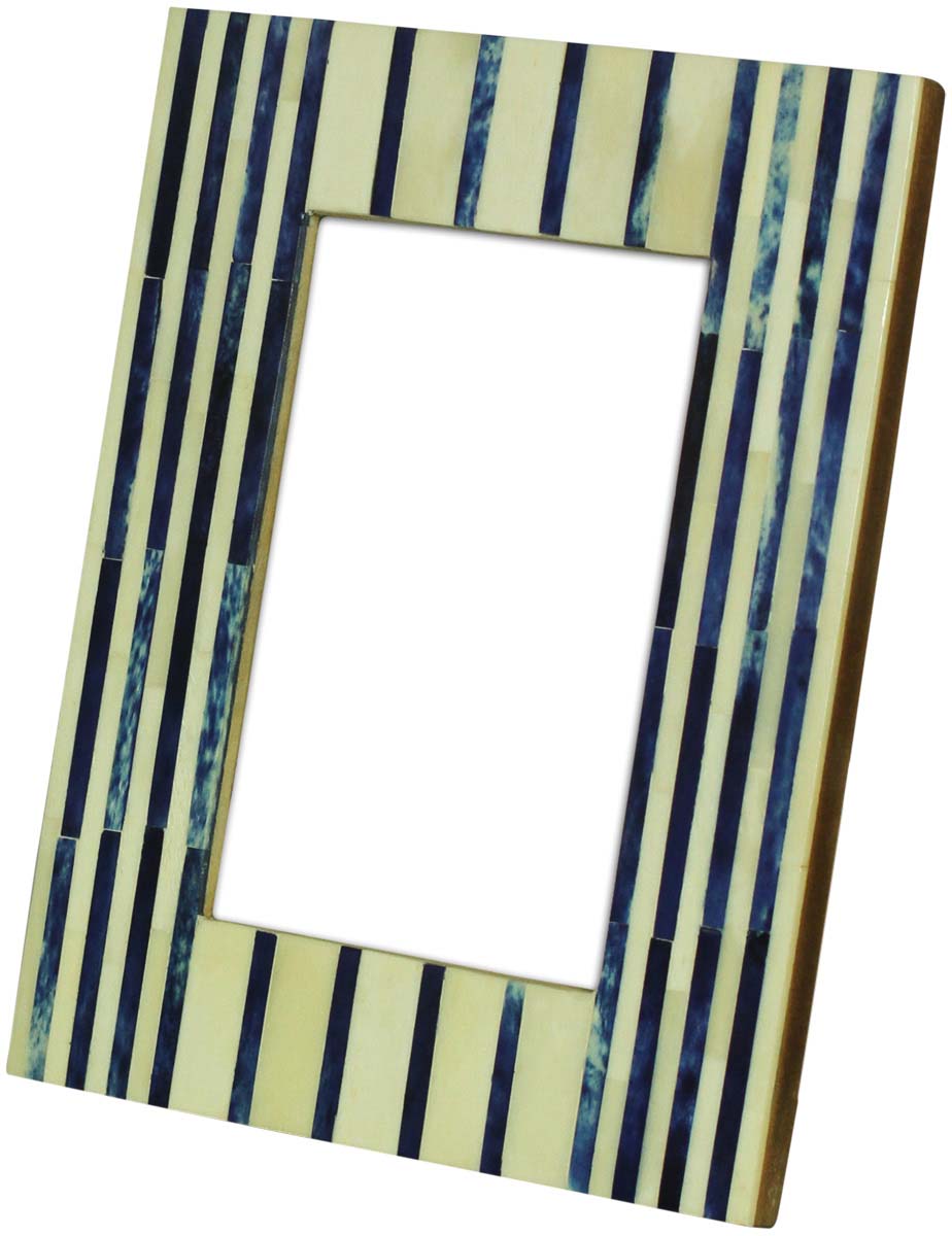 Wholesale 4x6” Handmade Photo/Picture Frame In Bulk - Blue Thin Striped Pattern - Bone & MDF - Source Home Decor Accessories & Gift Ideas