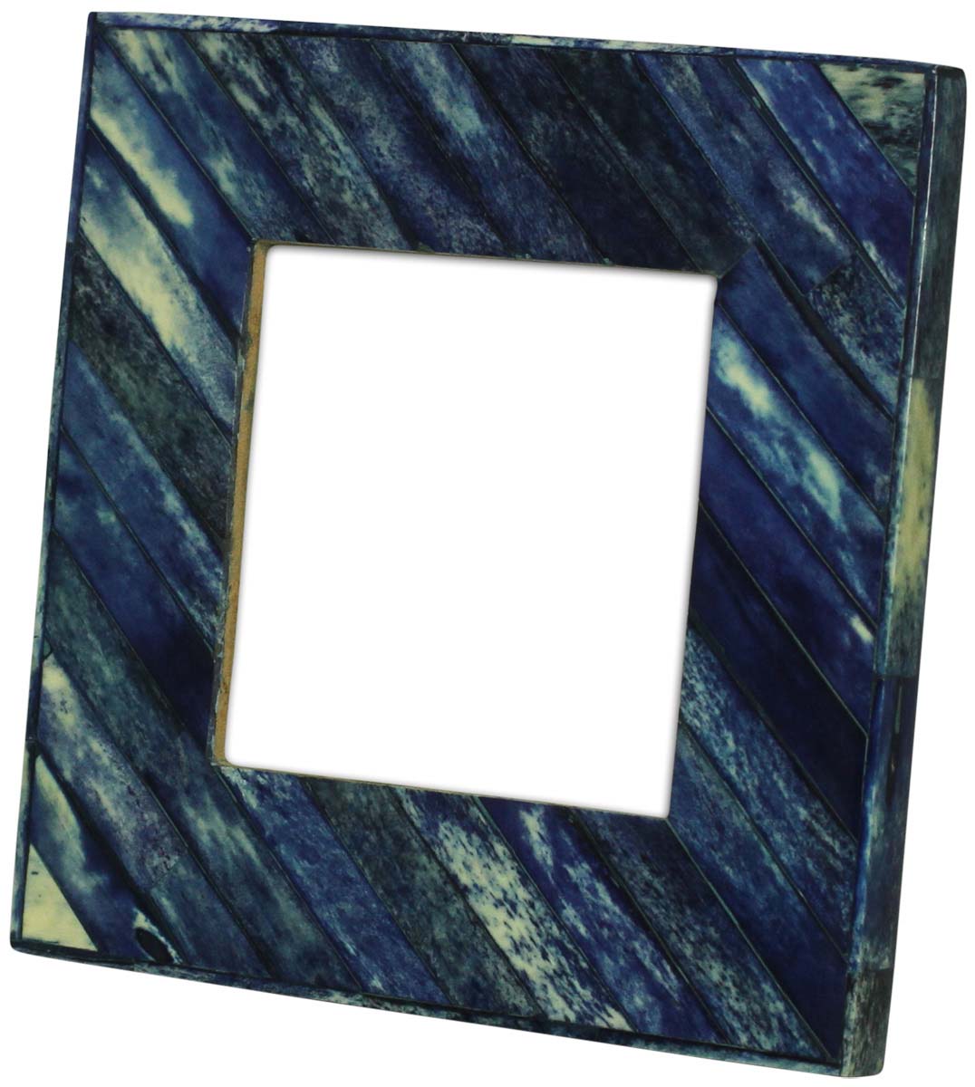 Blue 5x5” Picture Frame in Bulk - Wholesale Handmade Square Shaped Diagonal Striped Pattern Photo Frame in Mdf & Bone - Home Decor Picture Frames from India