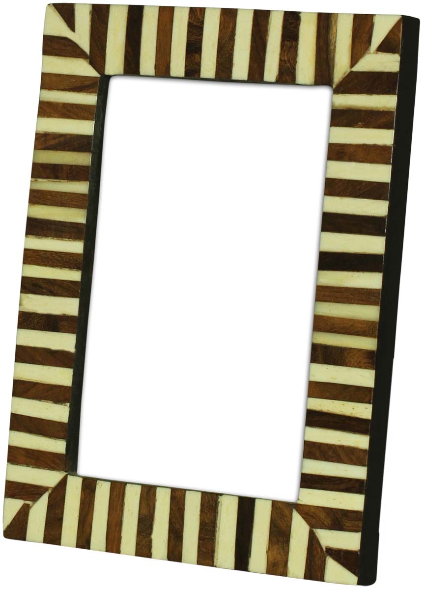 Bulk Buy 4x6 Inches Picture Frame in Brown & White - Wholesale Handmade Photo Frame in MDF, MDF & Bone - Home Decor Picture Frames from India